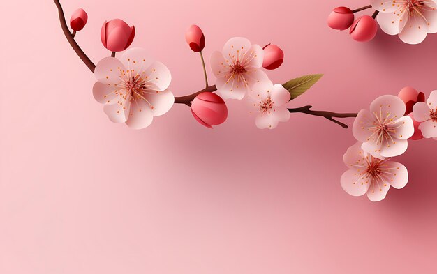 a pink background with a pink and white flowered branch