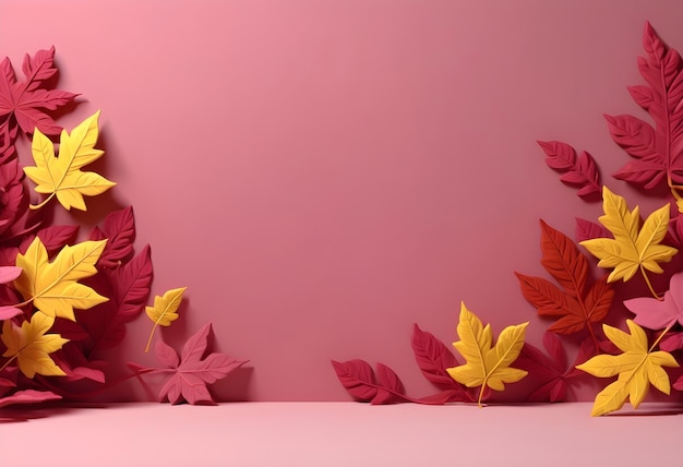 Pink background with red and yellow leaves perfect for inserting text