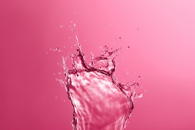 A pink background with a splash of water and a drop of liquid.