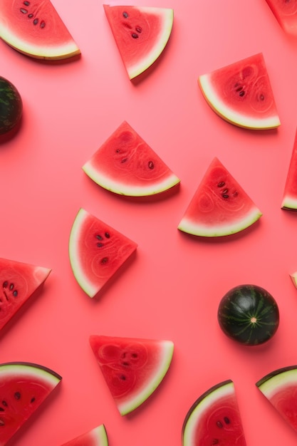 A pink background with watermelon slices generative ai