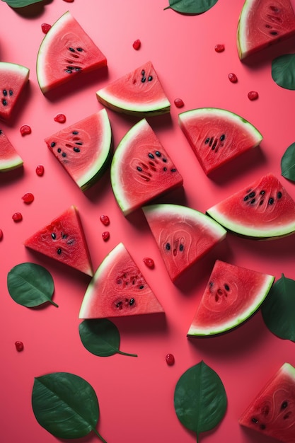 A pink background with watermelon slices generative ai