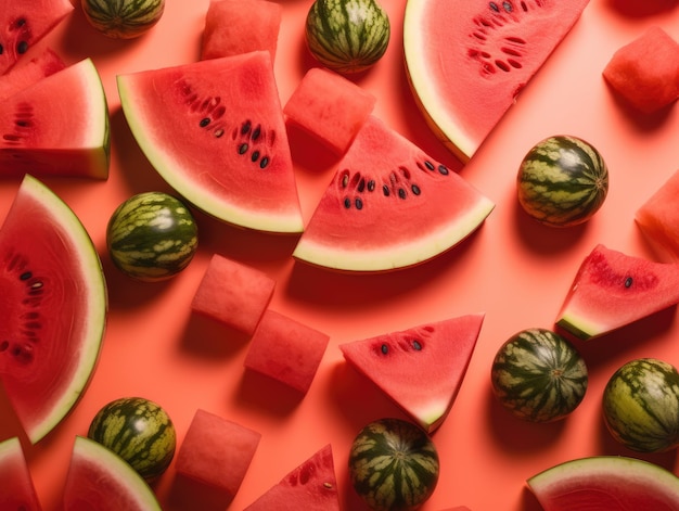 A pink background with watermelon slices generative ai