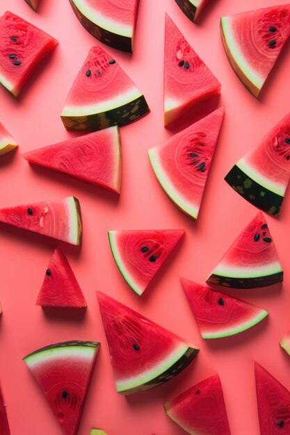 A pink background with watermelon slices generative ai