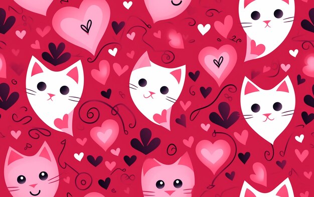 Photo a pink background with a white cat and hearts