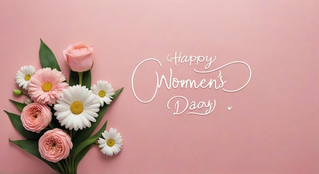 pink background with white text happy women on it and the words womens day