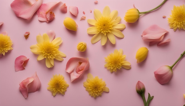 Photo a pink background with yellow and pink flowers and the word  flowers  on it