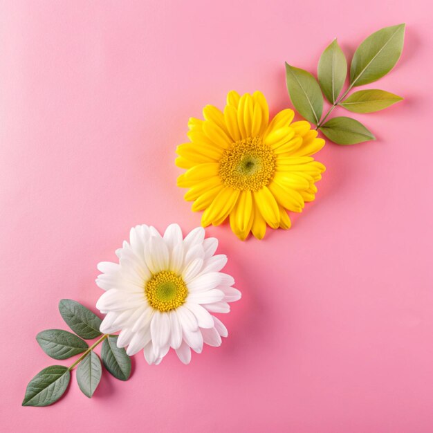 Photo a pink background with yellow and white flowers on it