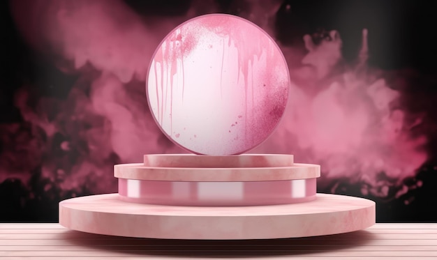 Pink ball on a pink pedestal with a pink background