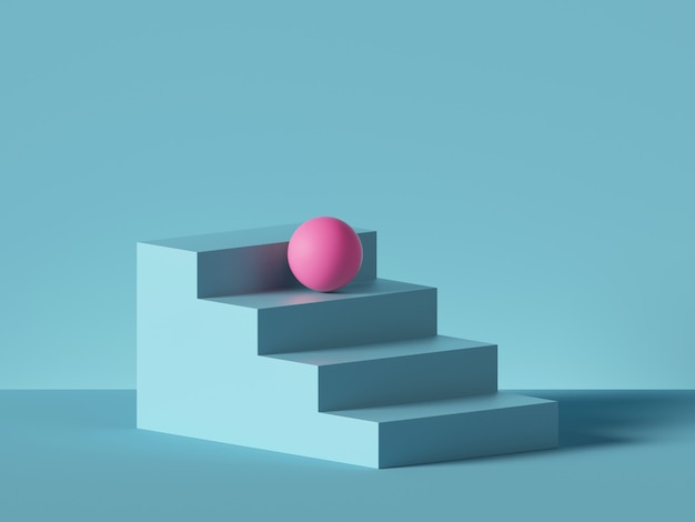 Pink ball placed on blue steps