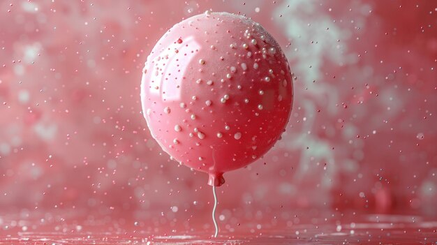 Photo pink balloon in a shower of bubbles