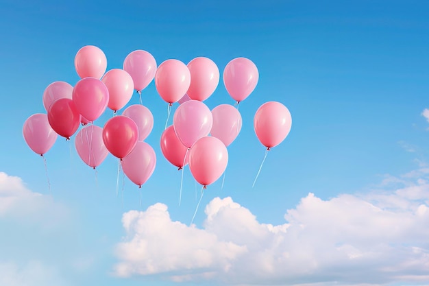 Pink balloons floating in a clear blue sky pink life