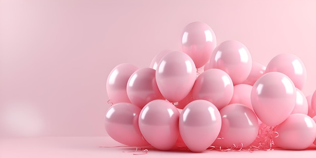 Pink balloons in a pyramid on a pink background