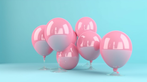 Pink balloons in a row on a blue background