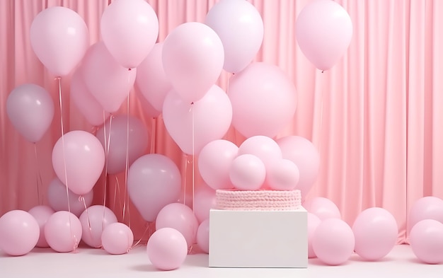 pink balloons with a box that says  love  on the bottom