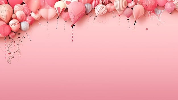 pink balloons with hearts flying in the sky