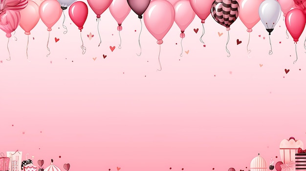 pink balloons with hearts and hearts flying in the sky