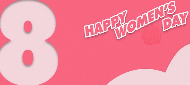 Pink banner design with happy women's day lettering and copy space. 8 March women's march.