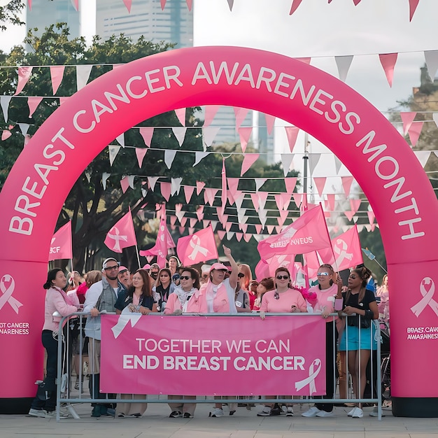 Photo a pink banner that says breast cancer cancer awareness