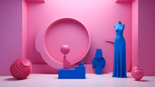 Pink barbie style of 3D illustration with an art gallery in vacation