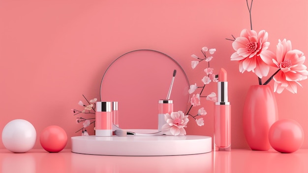 Pink bathroom closeup mirror vase