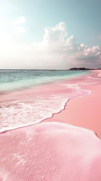 Photo pink beach with pink sand and pink water