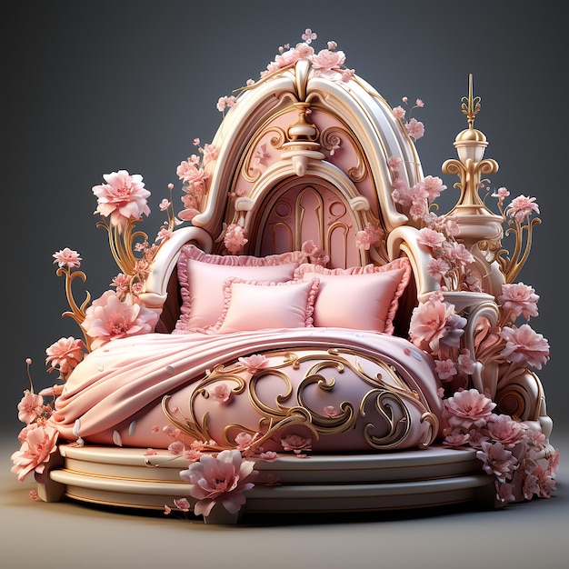 Pink Bed with floral Ornament