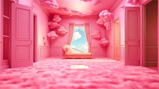 Photo a pink bedroom with a pink bed and pink curtains