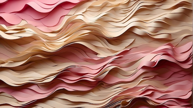 Pink and beige waves of folded paper