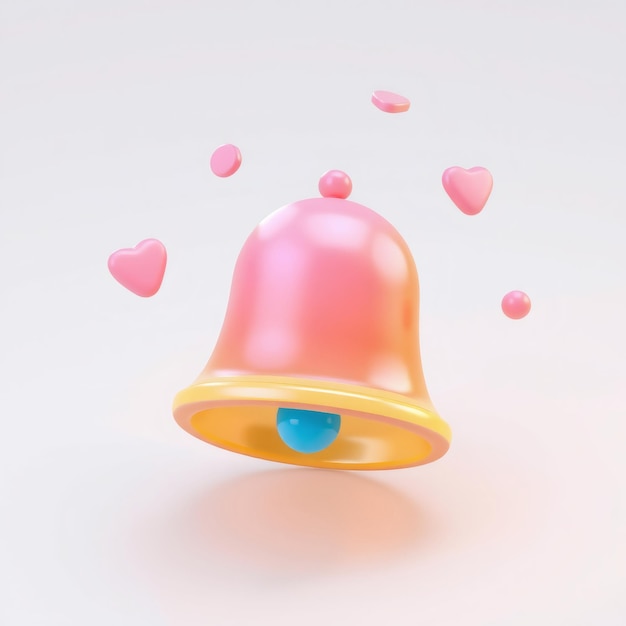 Photo a pink bell with a blue center and floating hearts on a white background