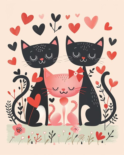 Photo a pink and black cat and a pink heart with a black cat on the bottom