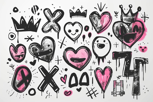 Pink And Black Graffiti Hearts