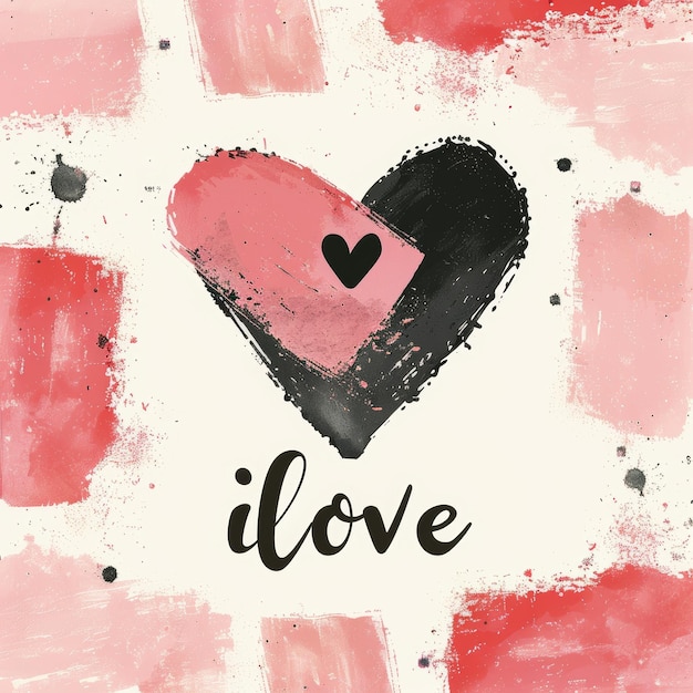 Photo a pink and black heart with the word i love is on the pink and white background