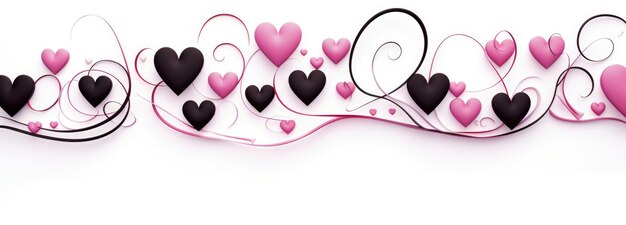 Pink and black hearts on a white background