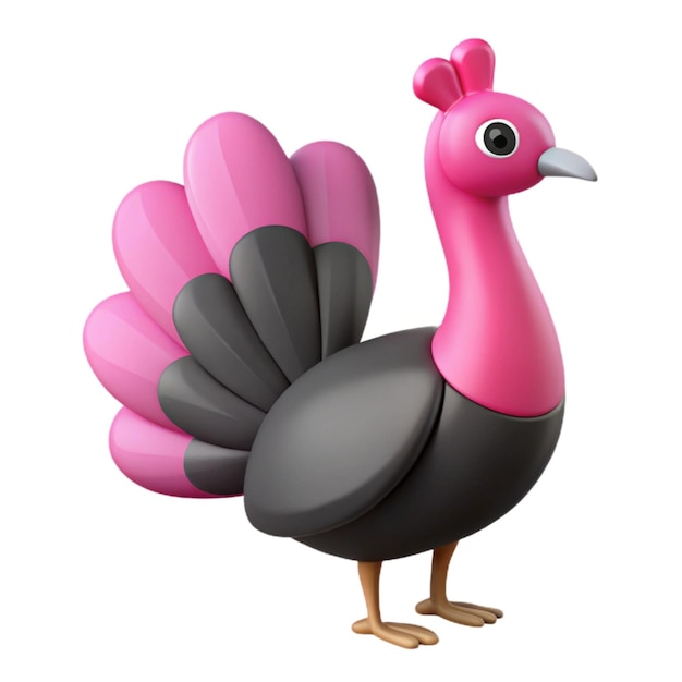 a pink and black turkey with a pink beak and black feathers