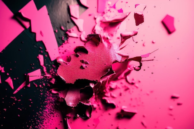 Pink and black wallpaper with a broken glass and the word broken on it