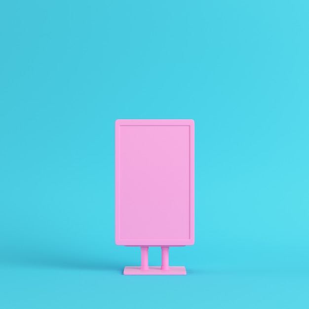 Pink blank advertising billboard on bright blue background