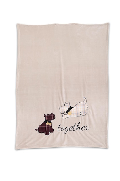 A pink blanket with the words'together'on it