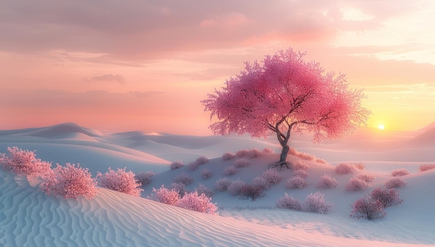 Pink Blossoms in a White Desert