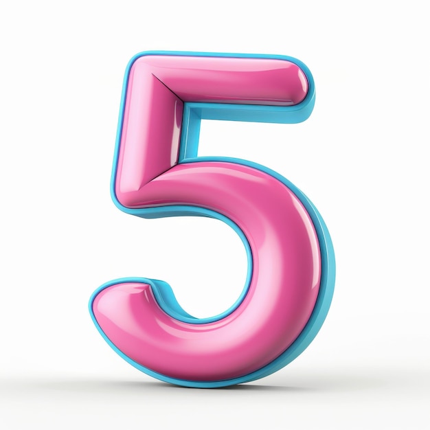 Photo pink and blue 3d number five on white background glossy and inflated for a playful feel perfect for birthday celebrations counting or educational purposes