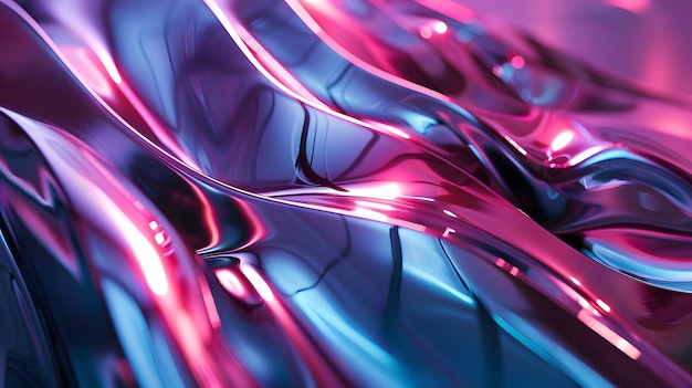 Pink and blue abstract liquidlike surface with glowing highlights