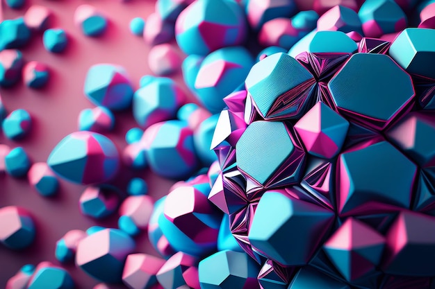 A pink and blue background with a bunch of cubes