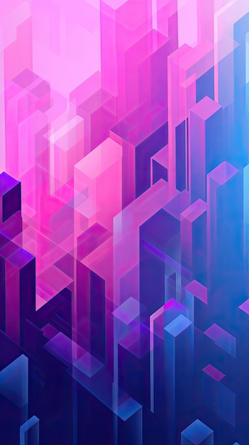 Pink and blue background with a geometric pattern.