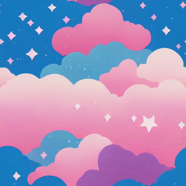 A pink and blue background with a pink and blue sky and stars.