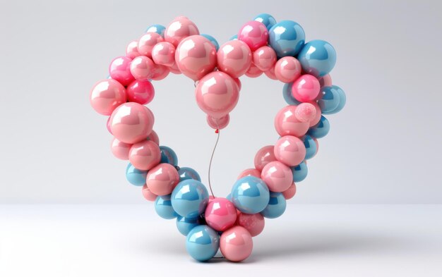 Photo pink and blue balloons arranged in a heart shape for a celebration