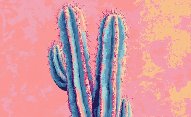 Photo a pink and blue cactus with pink and blue stripes