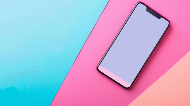 a pink and blue cell phone with a pink background