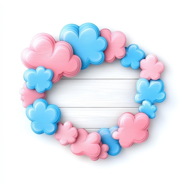 Photo pink and blue clouds frame on wooden background