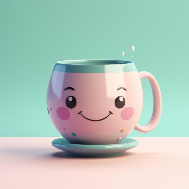 Photo a pink and blue coffee cup with a face on it.