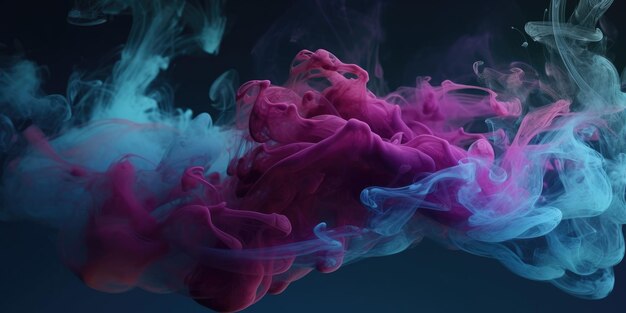 A pink and blue colored liquid is being dropped into a blue and pink liquid.