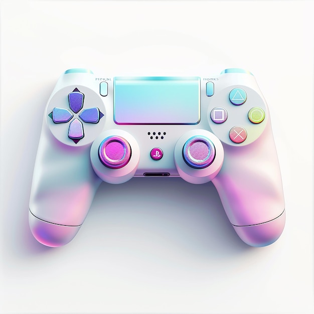 a pink and blue controller with buttons and buttons on it